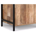 Bibliothèque étroite moderne industrielle Paola en MANGUIER MASSIF 74 po x 20 po avec armoire, coloris naturel