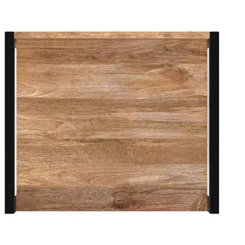 Bibliothèque étroite moderne industrielle Paola en MANGUIER MASSIF 74 po x 20 po avec armoire, coloris naturel