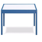 Etokfoks Ensemble de 3 pièces : Table et deux chaises pour enfants, surface effaçable à sec, bleu foncé, bois massif séché au four, finition durable pour activités créatives