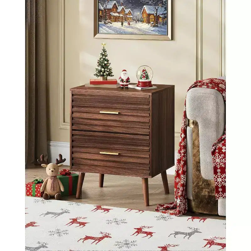 BALHAM TRADE-2 Tables de chevet modernes en bois avec 2 tiroirs, tables d'appoint cannelées pour chambre à coucher et salon