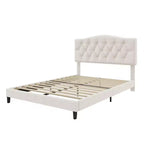 Lit plateforme rembourré pleine/grand lit/très grand lit avec tête de lit incurvée en forme de selle réglable et capitonnage en losange, cadre de lit en bois pour chambre à coucher
