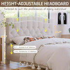 Lit plateforme rembourré pleine/grand lit/très grand lit avec tête de lit incurvée en forme de selle réglable et capitonnage en losange, cadre de lit en bois pour chambre à coucher