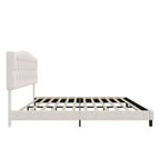 Lit plateforme rembourré pleine/grand lit/très grand lit avec tête de lit incurvée en forme de selle réglable et capitonnage en losange, cadre de lit en bois pour chambre à coucher