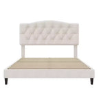 Lit plateforme rembourré pleine/grand lit/très grand lit avec tête de lit incurvée en forme de selle réglable et capitonnage en losange, cadre de lit en bois pour chambre à coucher