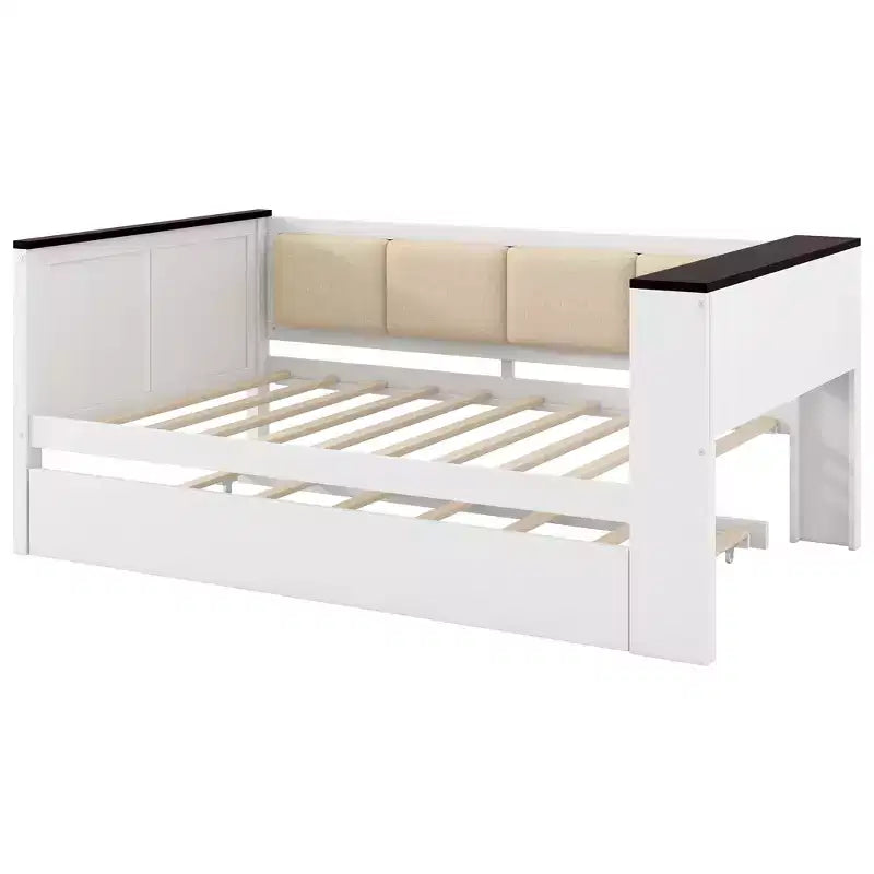 Lit de repos en bois double/complet avec étagères de rangement et lit gigogne, lit de repos avec dossier rembourré et USB
