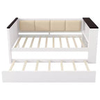 Lit de repos en bois double/complet avec étagères de rangement et lit gigogne, lit de repos avec dossier rembourré et USB