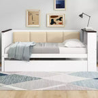 Lit de repos en bois double/complet avec étagères de rangement et lit gigogne, lit de repos avec dossier rembourré et USB