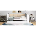Lit de repos en bois double/complet avec étagères de rangement et lit gigogne, lit de repos avec dossier rembourré et USB