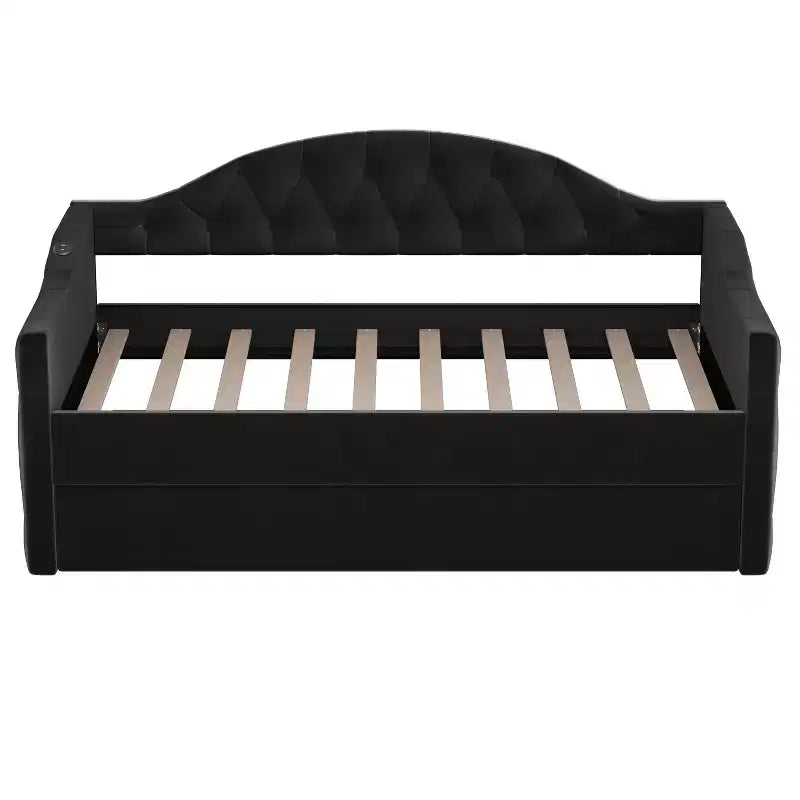 Lit de repos capitonné taille double avec lit gigogne, canapé-lit double en velours pour chambre à coucher