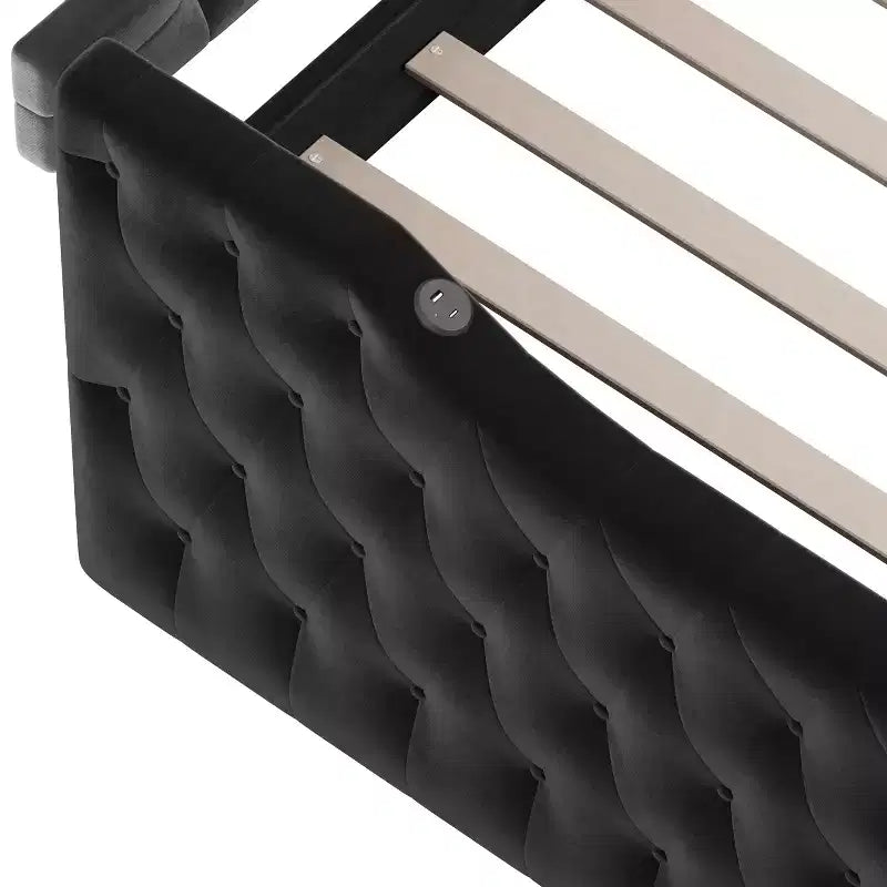 Lit de repos capitonné taille double avec lit gigogne, canapé-lit double en velours pour chambre à coucher