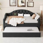 Lit de repos capitonné taille double avec lit gigogne, canapé-lit double en velours pour chambre à coucher