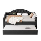 Lit de repos capitonné taille double avec lit gigogne, canapé-lit double en velours pour chambre à coucher