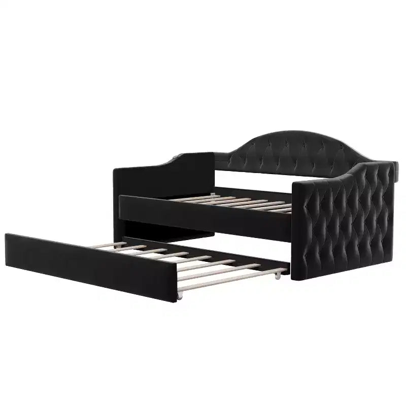 Lit de repos capitonné taille double avec lit gigogne, canapé-lit double en velours pour chambre à coucher