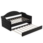 Lit de repos capitonné taille double avec lit gigogne, canapé-lit double en velours pour chambre à coucher