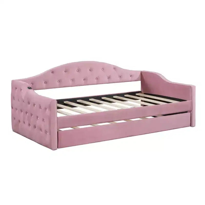 Lit de repos capitonné taille double avec lit gigogne, canapé-lit double en velours pour chambre à coucher