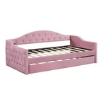 Lit de repos capitonné taille double avec lit gigogne, canapé-lit double en velours pour chambre à coucher