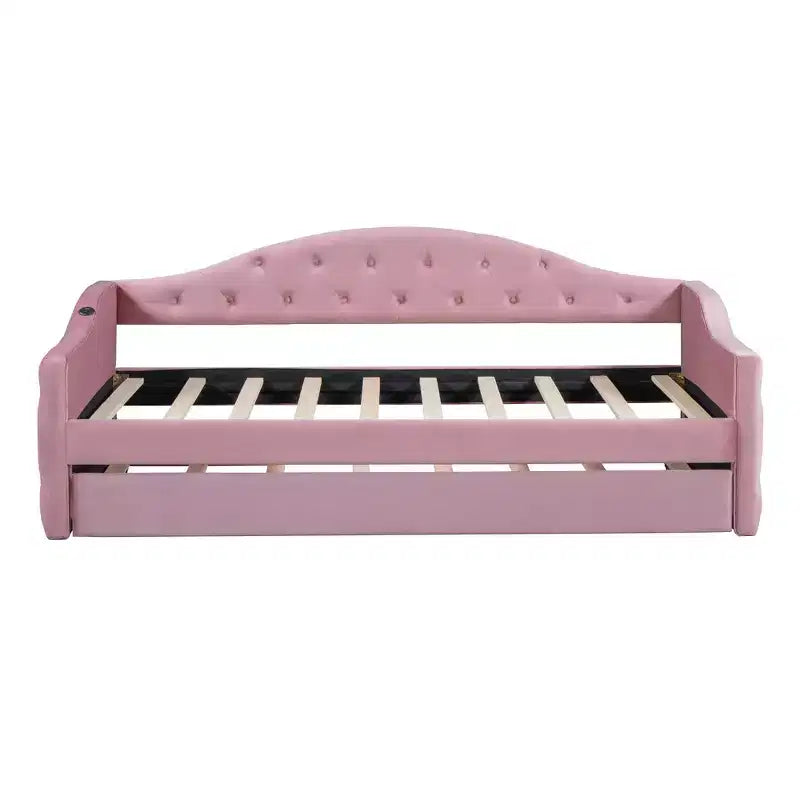 Lit de repos capitonné taille double avec lit gigogne, canapé-lit double en velours pour chambre à coucher