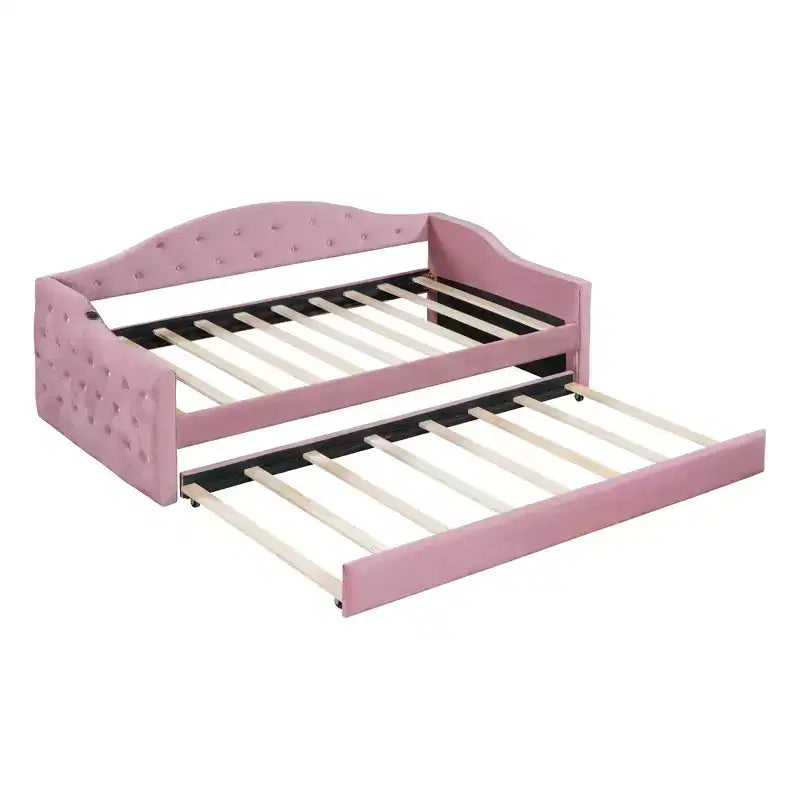 Lit de repos capitonné taille double avec lit gigogne, canapé-lit double en velours pour chambre à coucher