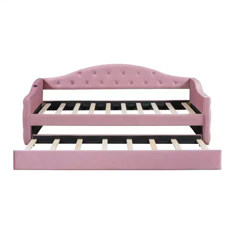Lit de repos capitonné taille double avec lit gigogne, canapé-lit double en velours pour chambre à coucher