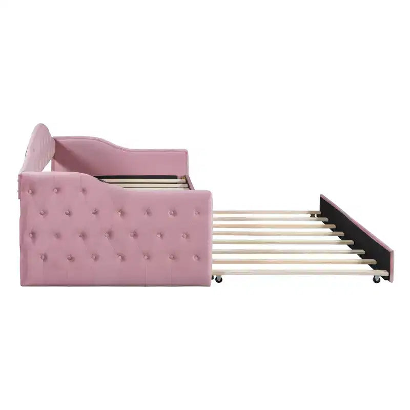 Lit de repos capitonné taille double avec lit gigogne, canapé-lit double en velours pour chambre à coucher