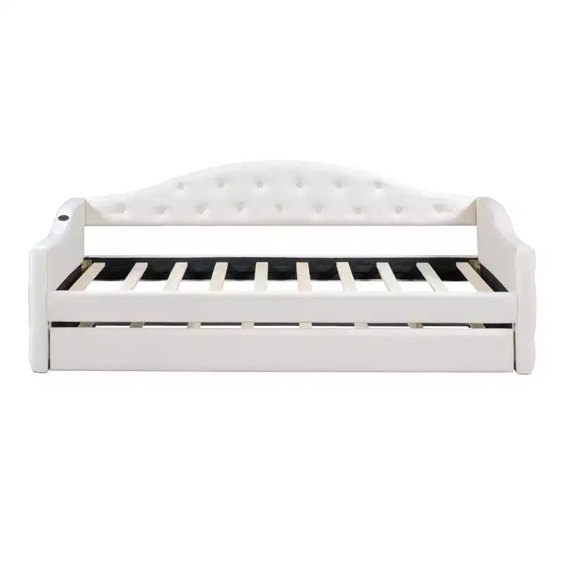 Lit de repos capitonné taille double avec lit gigogne, canapé-lit double en velours pour chambre à coucher