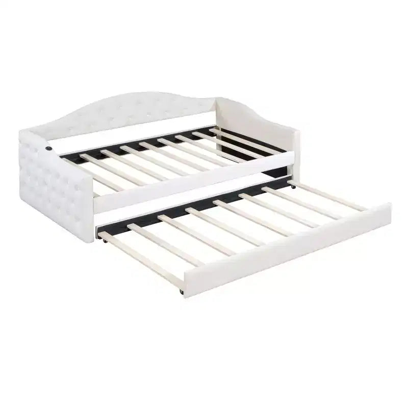 Lit de repos capitonné taille double avec lit gigogne, canapé-lit double en velours pour chambre à coucher