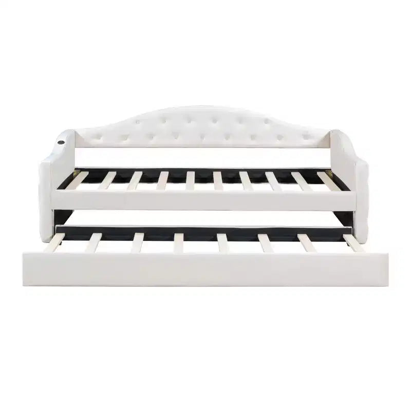 Lit de repos capitonné taille double avec lit gigogne, canapé-lit double en velours pour chambre à coucher