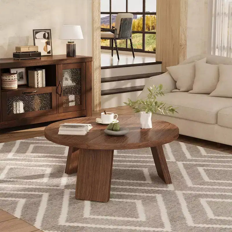 Table Basse Ronde 33.5, Table Centrale Circulaire Moderne avec Pieds Inclinés, Tables d'Appoint pour Salon, Chambre, Montage Facile