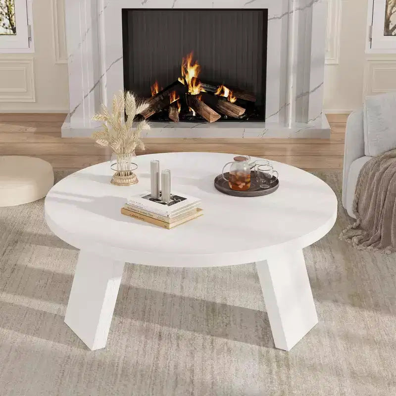 Table Basse Ronde 33.5, Table Centrale Circulaire Moderne avec Pieds Inclinés, Tables d'Appoint pour Salon, Chambre, Montage Facile