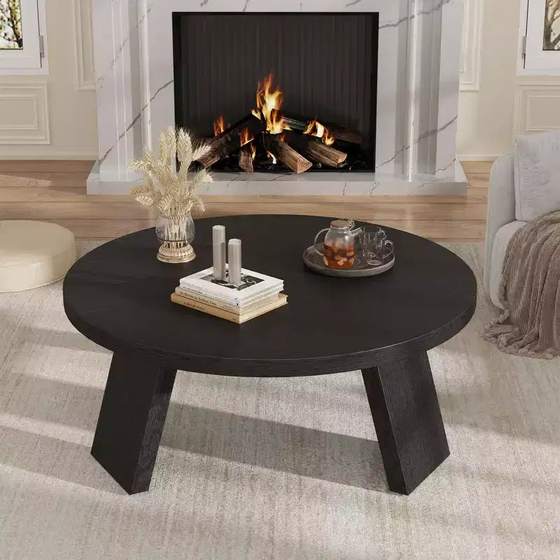 Table Basse Ronde 33.5, Table Centrale Circulaire Moderne avec Pieds Inclinés, Tables d'Appoint pour Salon, Chambre, Montage Facile