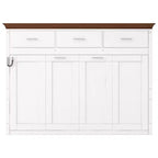 Lit escamotable double, Lit armoire double en bois avec 3 tiroirs, Lit coffre mural pliable pour chambre d'amis/bureau, Blanc