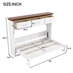 Lit escamotable double, Lit armoire double en bois avec 3 tiroirs, Lit coffre mural pliable pour chambre d'amis/bureau, Blanc