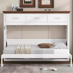 Lit escamotable double, Lit armoire double en bois avec 3 tiroirs, Lit coffre mural pliable pour chambre d'amis/bureau, Blanc