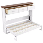 Lit escamotable double, Lit armoire double en bois avec 3 tiroirs, Lit coffre mural pliable pour chambre d'amis/bureau, Blanc