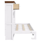Lit escamotable double, Lit armoire double en bois avec 3 tiroirs, Lit coffre mural pliable pour chambre d'amis/bureau, Blanc