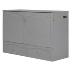 Lit escamotable Queen Size avec tiroirs, lit escamotable en bois avec prises et ports USB, conception de structure à poulie, gris
