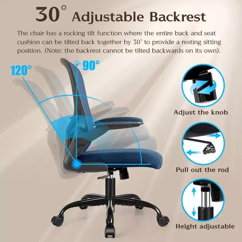 Chaises de bureau KERDOM, chaise de bureau ergonomique pour PC avec roulettes, support lombaire et hauteur réglables, chaise d'ordinateur pivotante