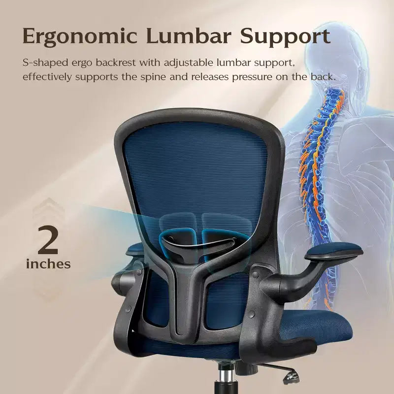 Chaises de bureau KERDOM, chaise de bureau ergonomique pour PC avec roulettes, support lombaire et hauteur réglables, chaise d'ordinateur pivotante