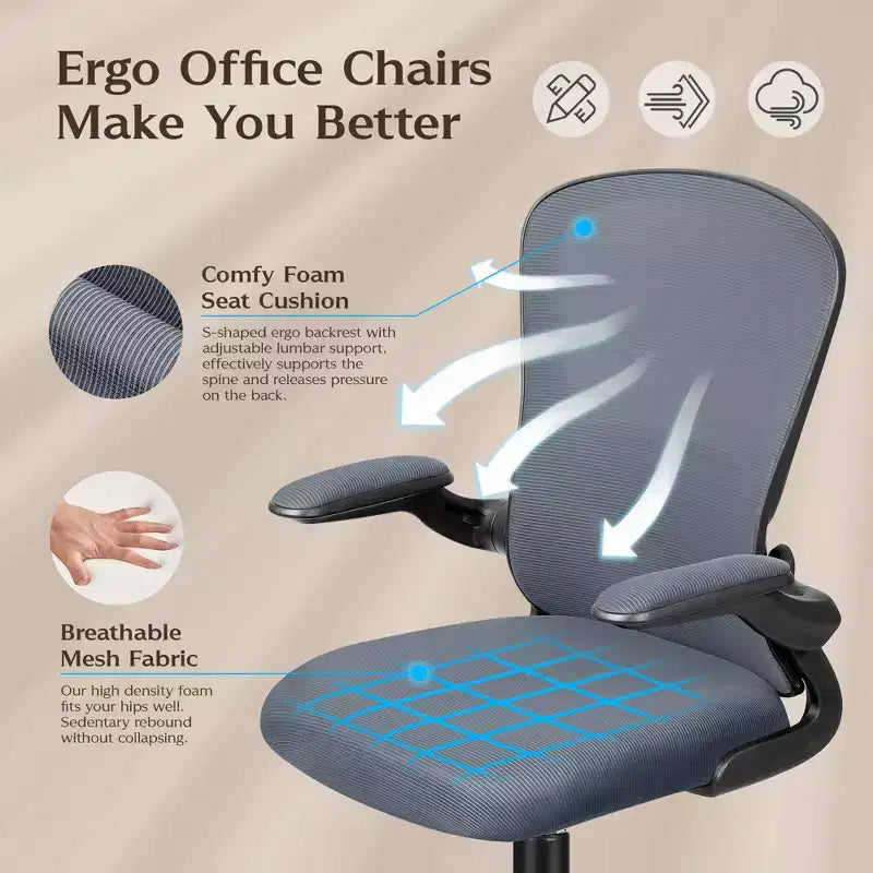 Chaises de bureau KERDOM, chaise de bureau ergonomique pour PC avec roulettes, support lombaire et hauteur réglables, chaise d'ordinateur pivotante