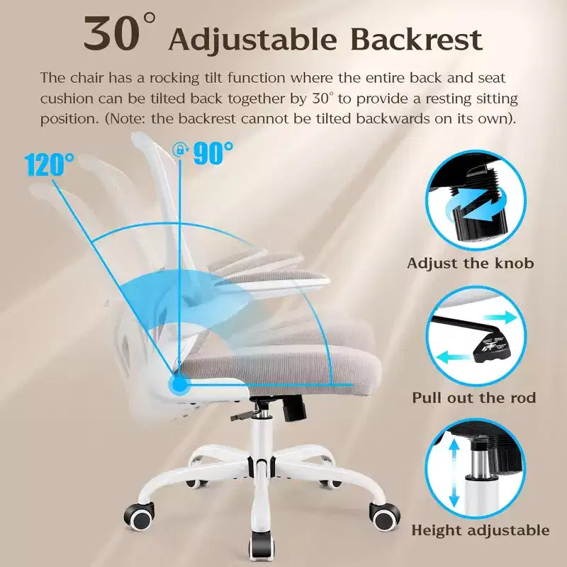 Chaises de bureau KERDOM, chaise de bureau ergonomique pour PC avec roulettes, support lombaire et hauteur réglables, chaise d'ordinateur pivotante