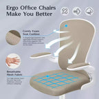 Chaises de bureau KERDOM, chaise de bureau ergonomique pour PC avec roulettes, support lombaire et hauteur réglables, chaise d'ordinateur pivotante