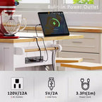 JVNOXK Îlot de cuisine roulant à 5 roues de 134,62 cm avec plateau pliant, prise de courant, étagère de rangement derrière la porte et étagère latérale, convient aux cuisines, blanc
