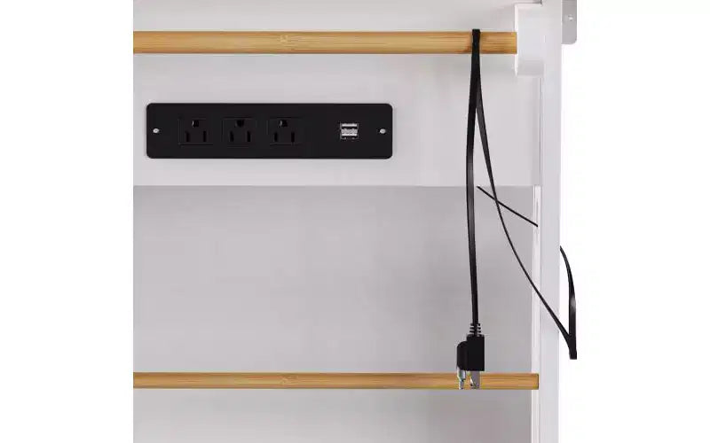 JVNOXK Îlot de cuisine roulant à 5 roues de 134,62 cm avec plateau pliant, prise de courant, étagère de rangement derrière la porte et étagère latérale, convient aux cuisines, blanc