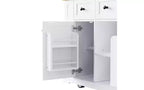 JVNOXK Îlot de cuisine roulant à 5 roues de 134,62 cm avec plateau pliant, prise de courant, étagère de rangement derrière la porte et étagère latérale, convient aux cuisines, blanc