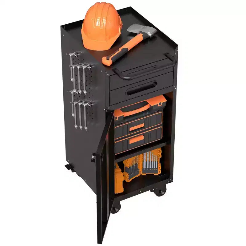 VIYET 34 Servante d'Atelier Étroite - Rangement Compact Fin à 2 Tiroirs avec Porte Verrouillable, Noir