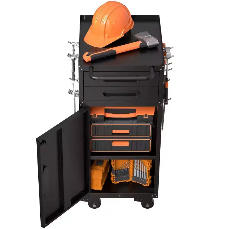 VIYET 34 Servante d'Atelier Étroite - Rangement Compact Fin à 2 Tiroirs avec Porte Verrouillable, Noir