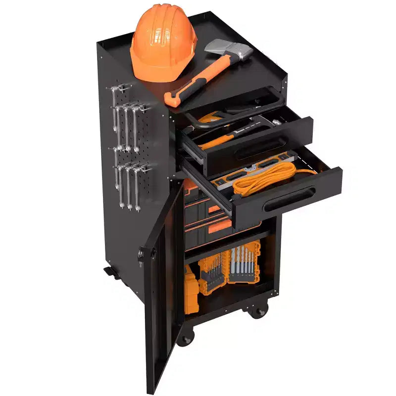VIYET 34 Servante d'Atelier Étroite - Rangement Compact Fin à 2 Tiroirs avec Porte Verrouillable, Noir