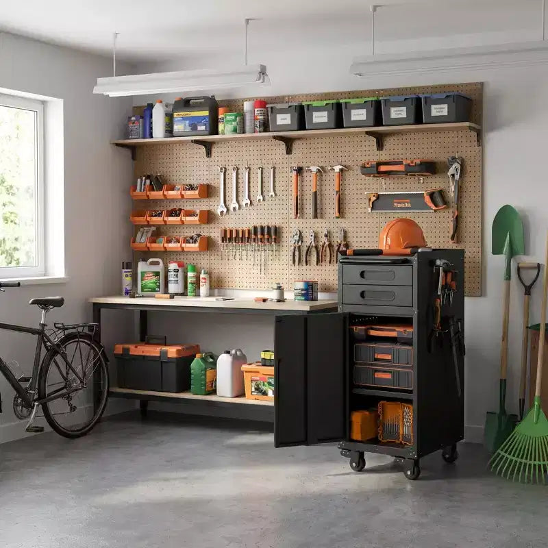 VIYET 34 Servante d'Atelier Étroite - Rangement Compact Fin à 2 Tiroirs avec Porte Verrouillable, Noir