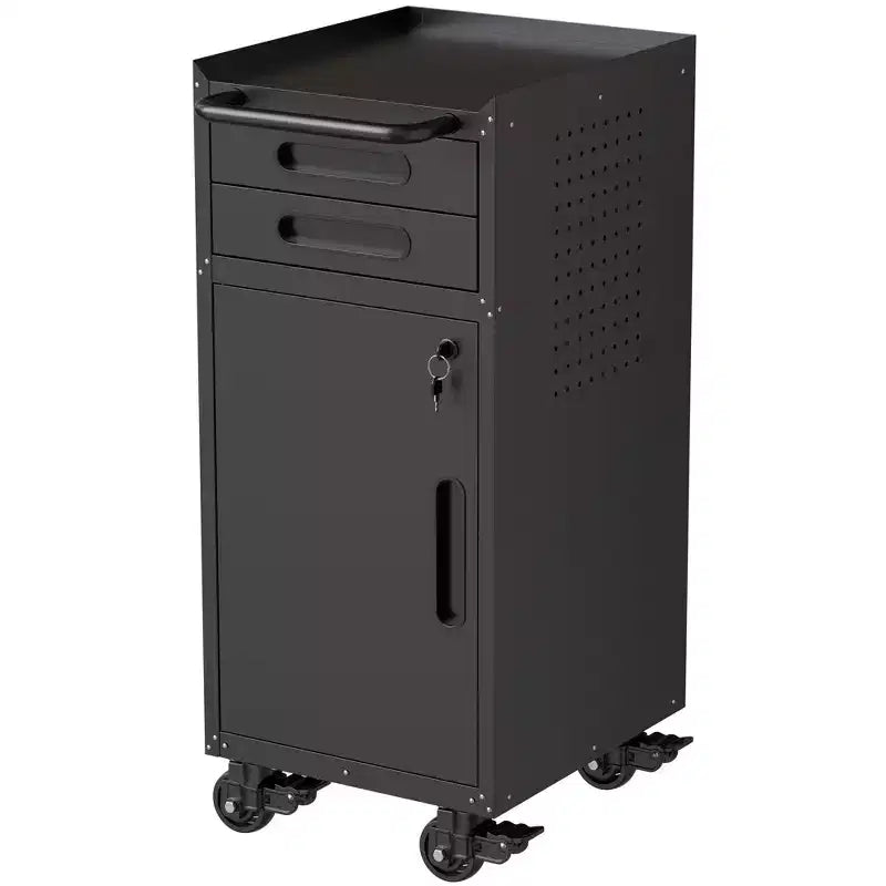 VIYET 34 Servante d'Atelier Étroite - Rangement Compact Fin à 2 Tiroirs avec Porte Verrouillable, Noir
