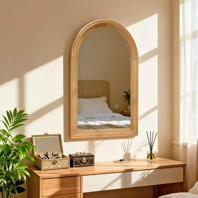 Miroir Mural Cintrée en Bois, Miroir Décoratif Rustique 24 x 35 pour Salle de Bain, Coiffeuse, Salon-Panipeachy